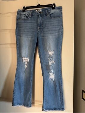 Vigoss Light Blue Distressed Flare Cropped Jeans